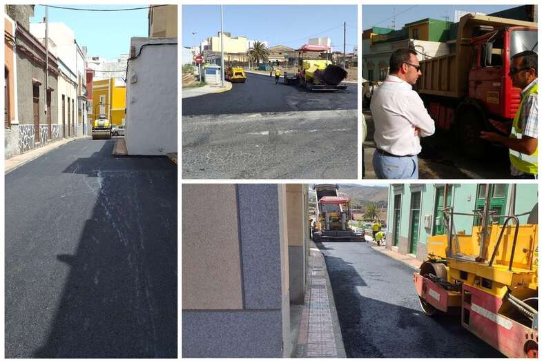 Obras de asfaltado en esta calle del sector de Los Llanos de Telde (Foto TA)